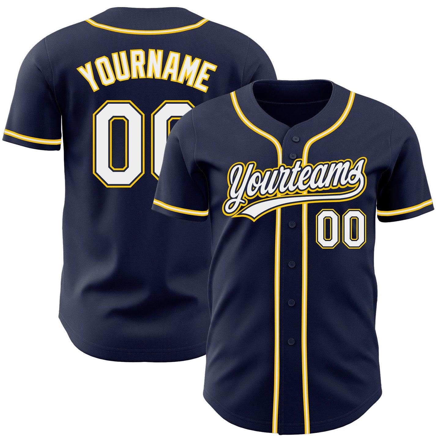 Custom Navy White-Gold Authentic Baseball Jersey - Main View