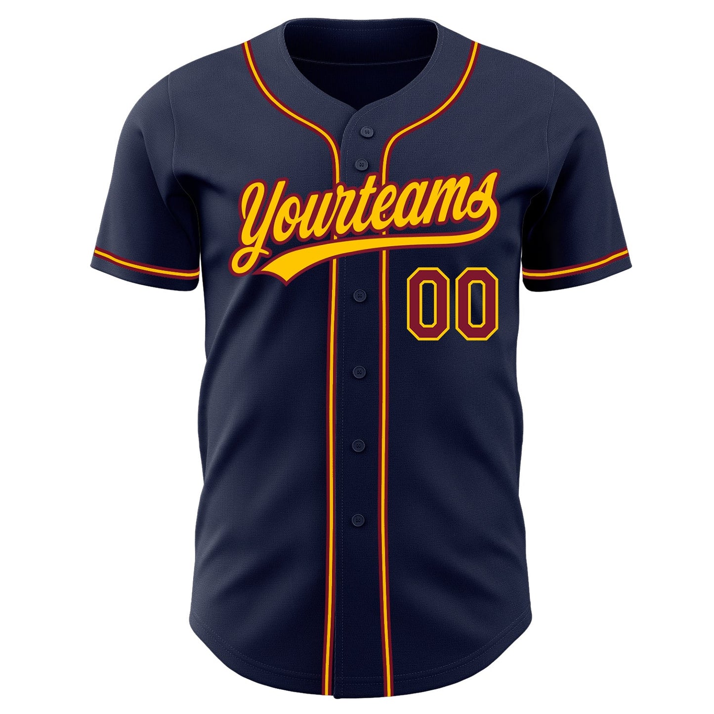 Custom Navy Crimson-Gold Authentic Baseball Jersey view 2