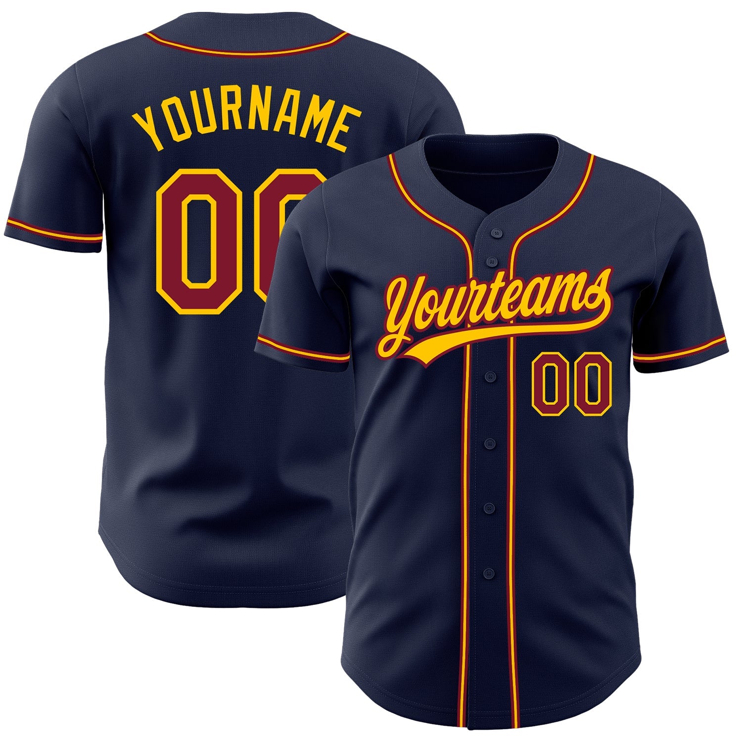 Custom Navy Crimson-Gold Authentic Baseball Jersey - Main View