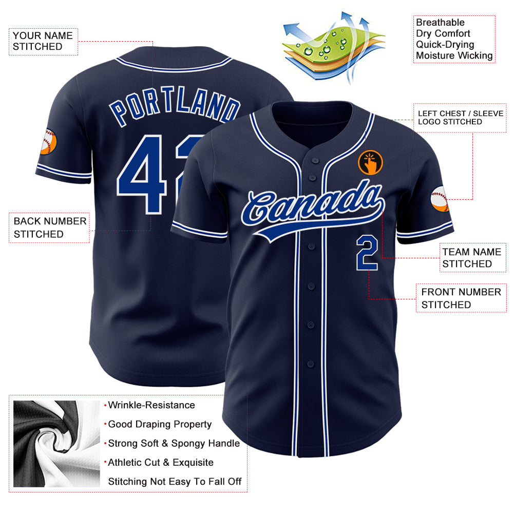 Custom Navy Royal-White Authentic Baseball Jersey view 3