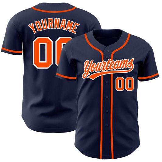 Custom Navy Orange-White Authentic Baseball Jersey - Main View