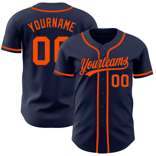 Custom Navy Orange-Navy Authentic Baseball Jersey - Main View