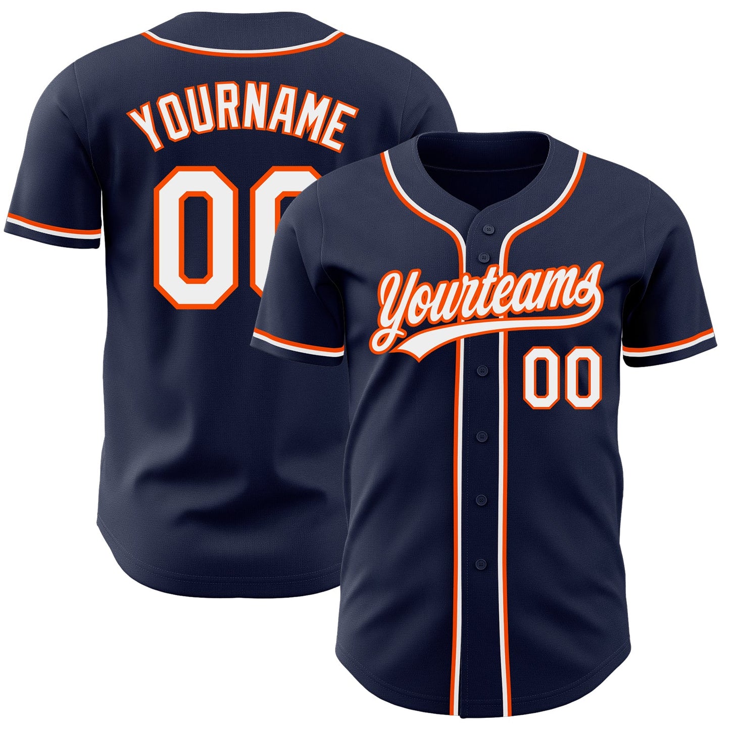 Custom Navy White-Orange Authentic Baseball Jersey - Main View