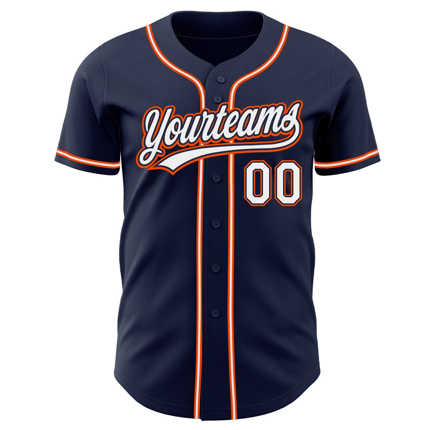 Custom Navy White-Orange Authentic Baseball Jersey view 2