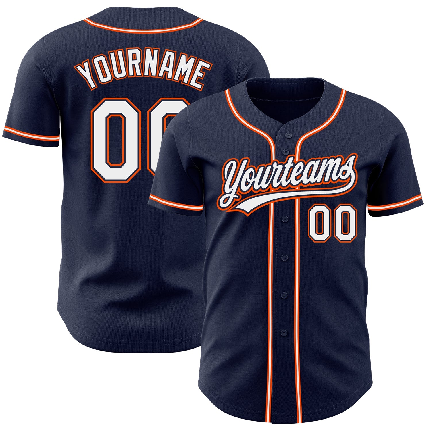 Custom Navy White-Orange Authentic Baseball Jersey - Main View