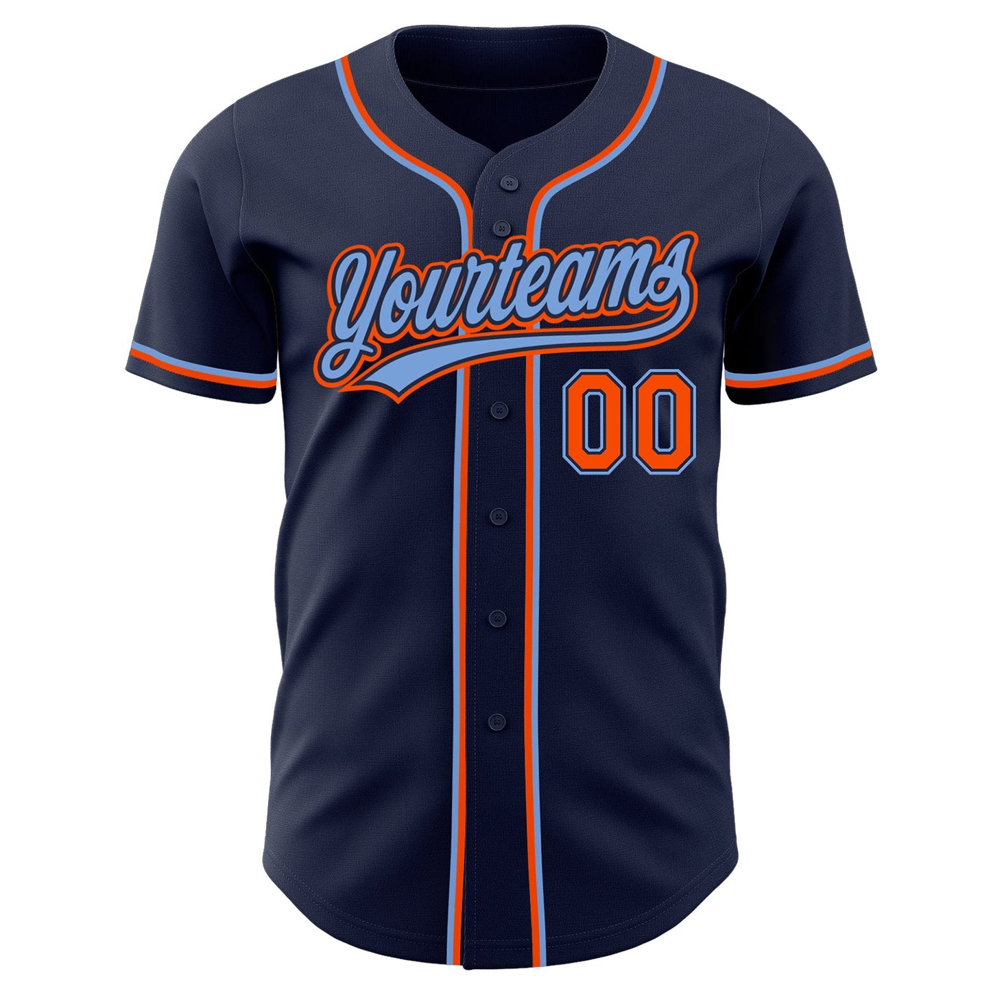 Custom Navy Orange-Powder Blue Authentic Baseball Jersey view 2