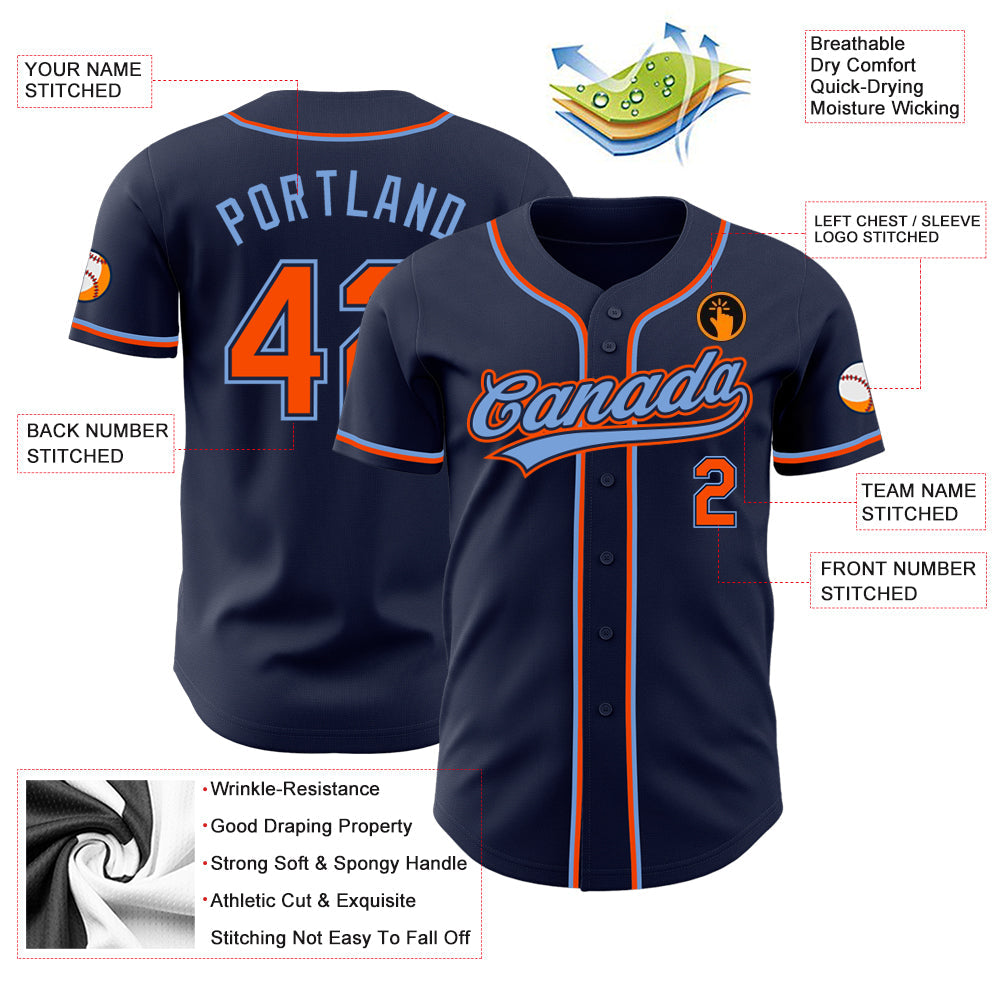 Custom Navy Orange-Powder Blue Authentic Baseball Jersey view 3