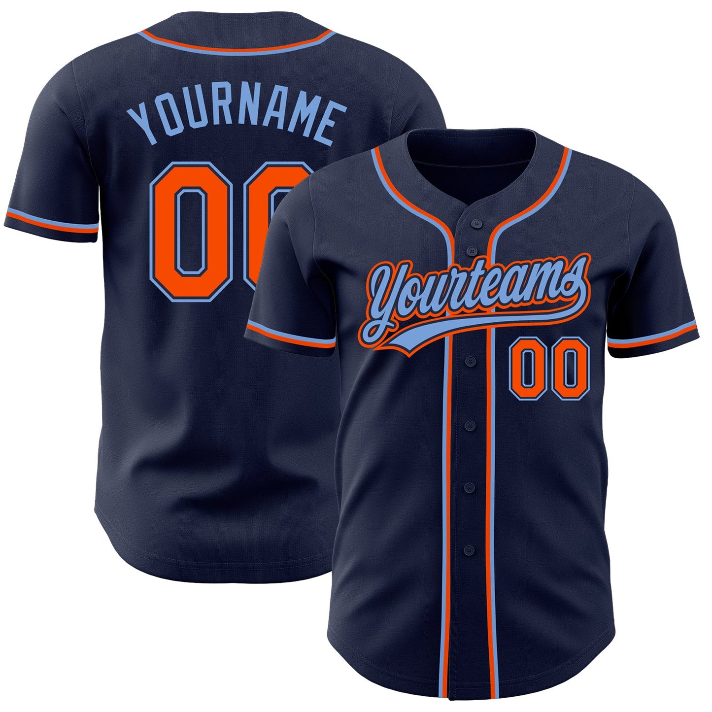 Custom Navy Orange-Powder Blue Authentic Baseball Jersey - Main View