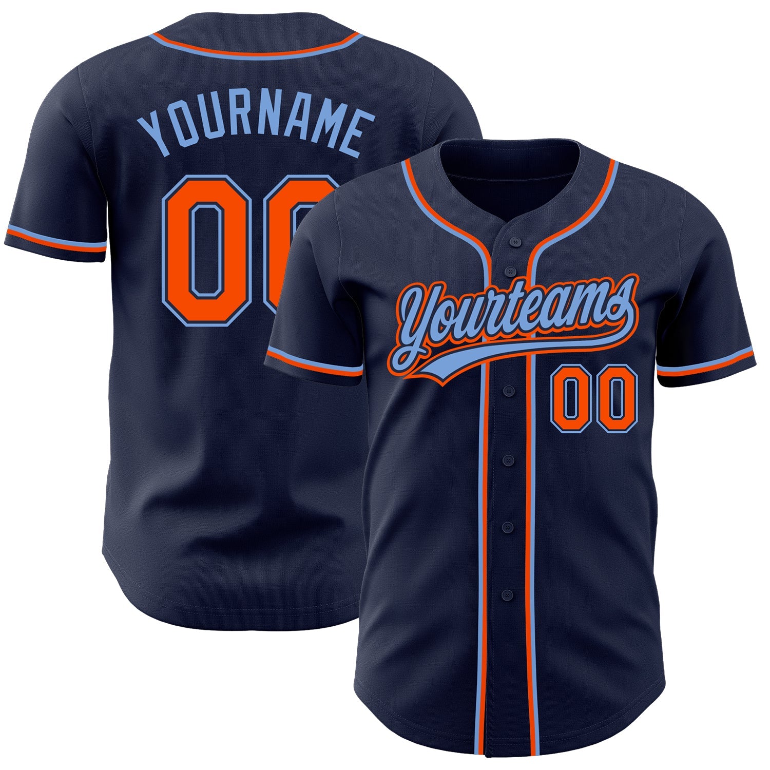 Custom Navy Orange-Powder Blue Authentic Baseball Jersey - Main View