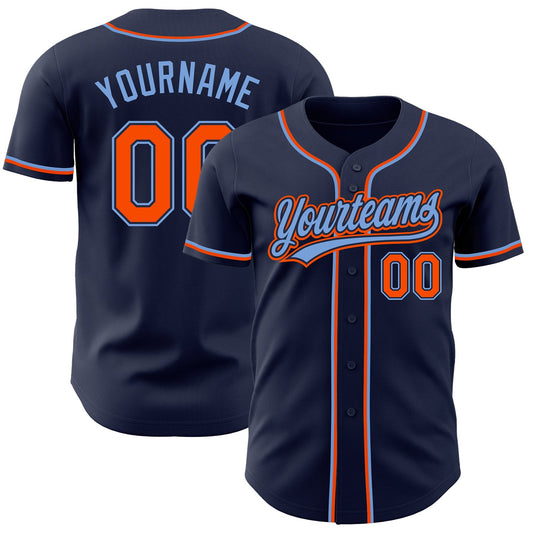 Custom Navy Orange-Powder Blue Authentic Baseball Jersey - Main View