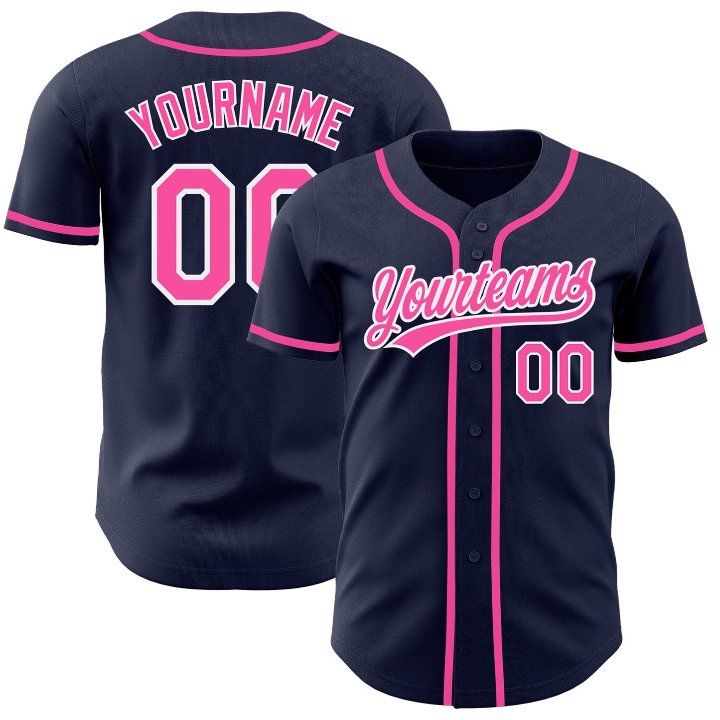 Custom Navy Pink-White Authentic Baseball Jersey - Main View