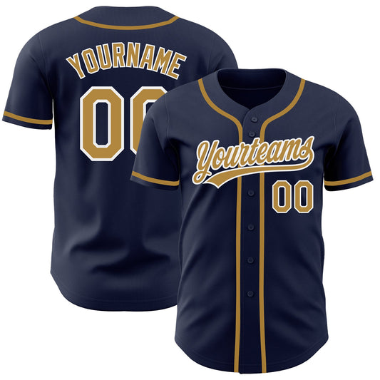 Custom Navy Old Gold-White Authentic Baseball Jersey - Main View