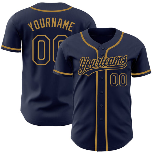 Custom Navy Navy-Old Gold Authentic Baseball Jersey - Main View