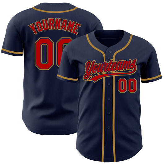 Custom Navy Red-Old Gold Authentic Baseball Jersey - Main View