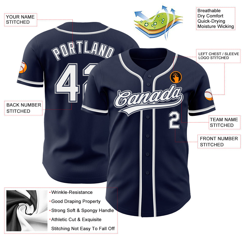 Custom Navy White-Gray Authentic Baseball Jersey view 3