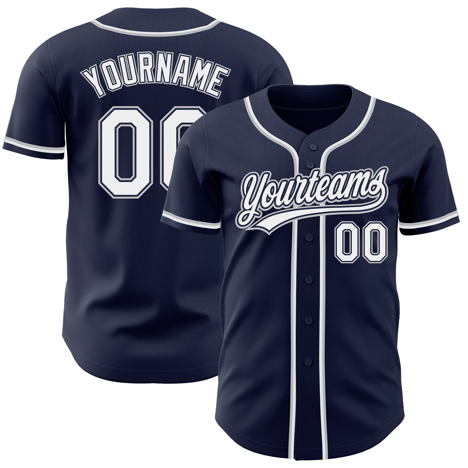 Custom Navy White-Gray Authentic Baseball Jersey - Main View