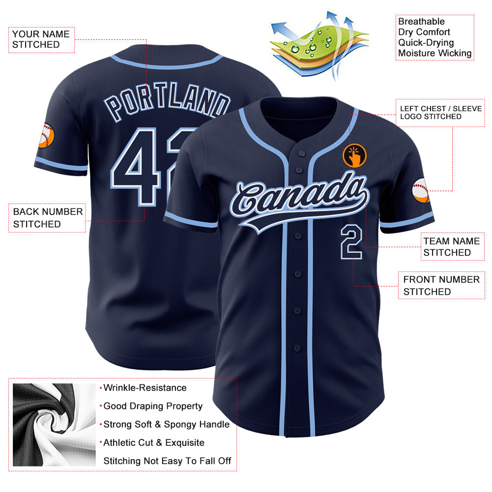 Custom Navy Navy-Light Blue Authentic Baseball Jersey view 3