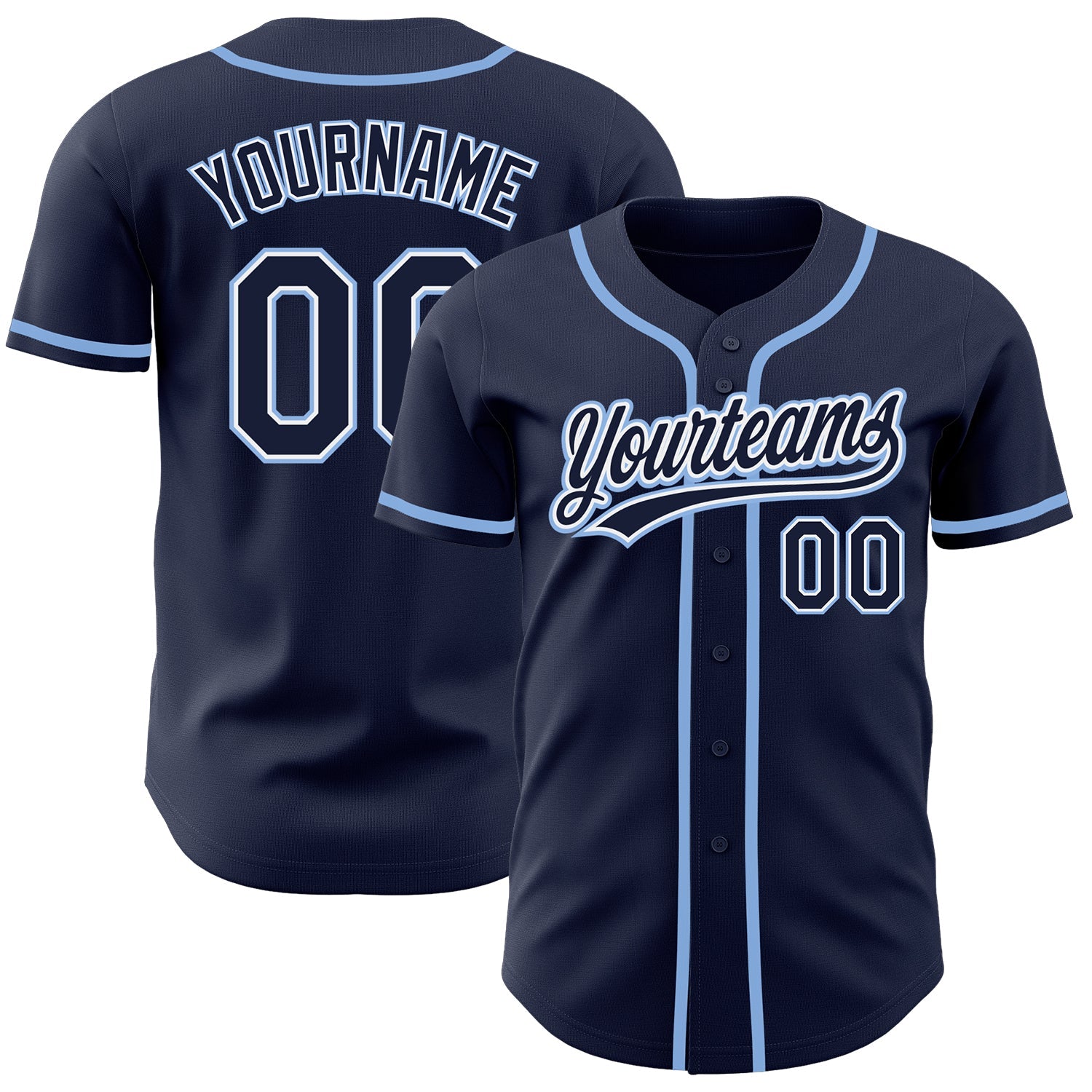 Custom Navy Navy-Light Blue Authentic Baseball Jersey - Main View
