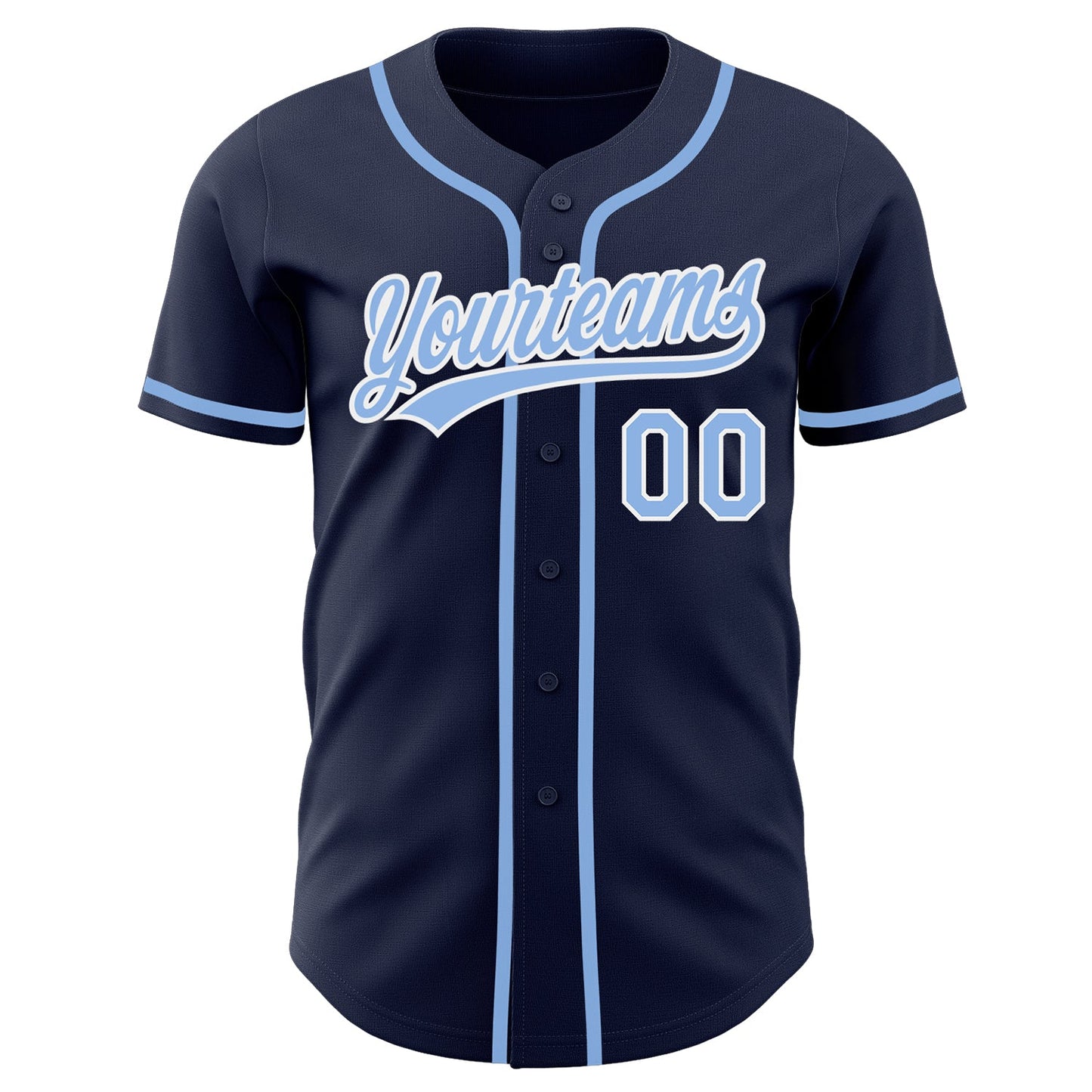 Custom Navy Light Blue-White Authentic Baseball Jersey view 2