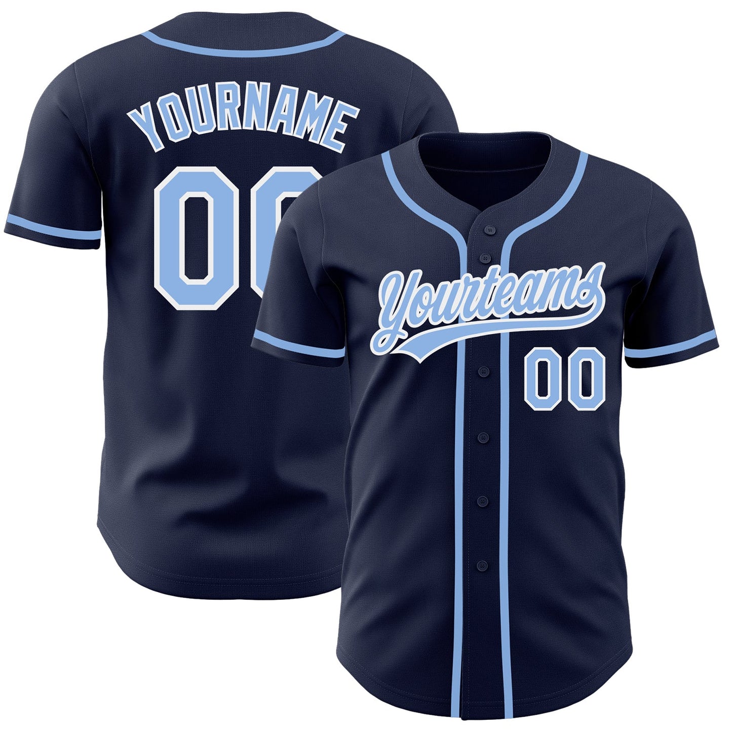 Custom Navy Light Blue-White Authentic Baseball Jersey - Main View