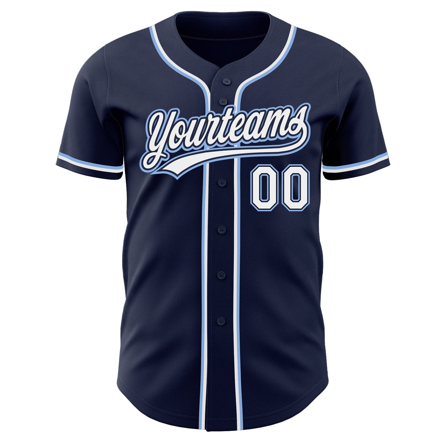 Custom Navy White-Light Blue Authentic Baseball Jersey view 2