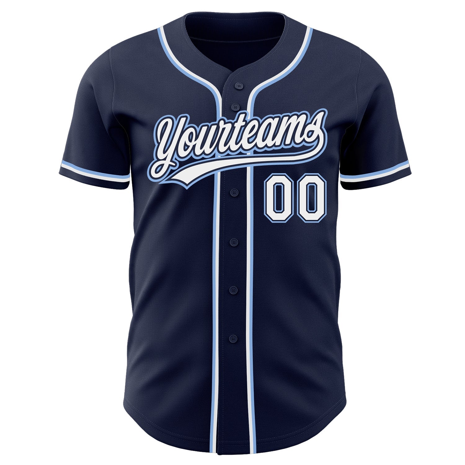 Custom Navy White-Light Blue Authentic Baseball Jersey view 2