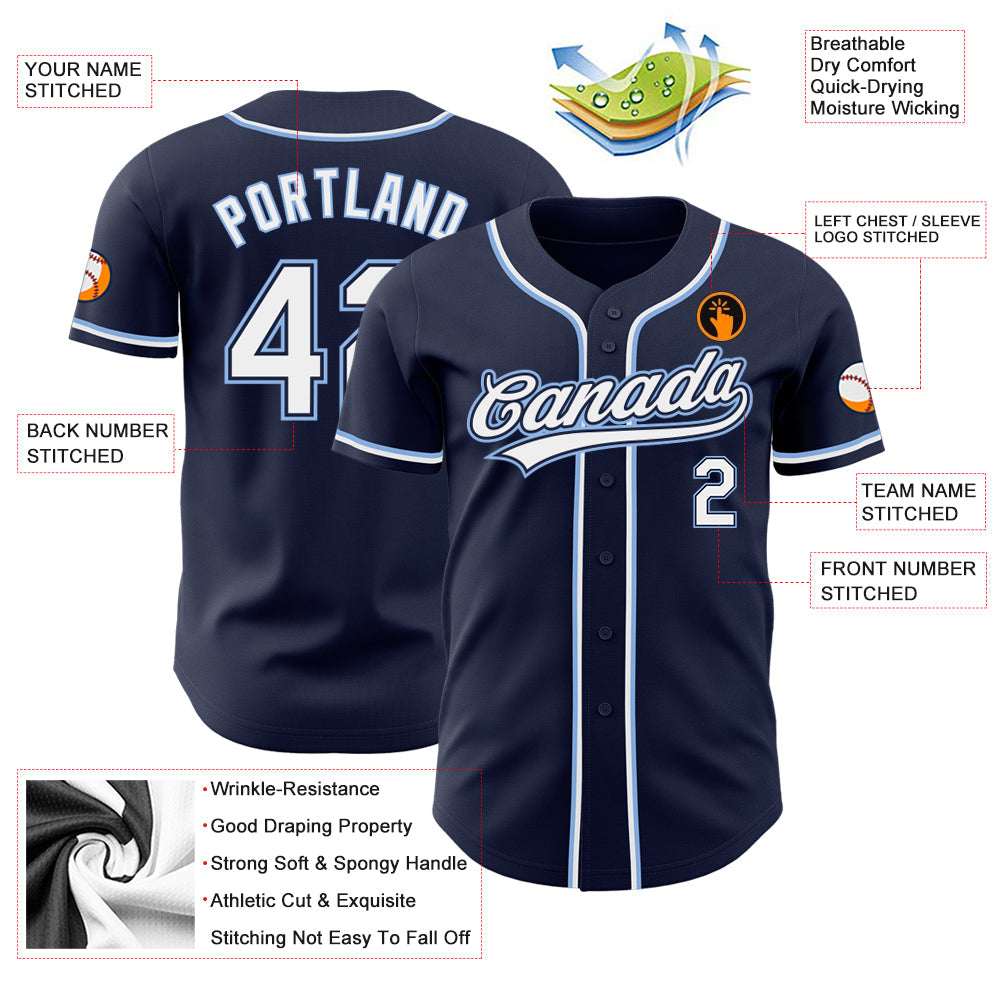 Custom Navy White-Light Blue Authentic Baseball Jersey view 3