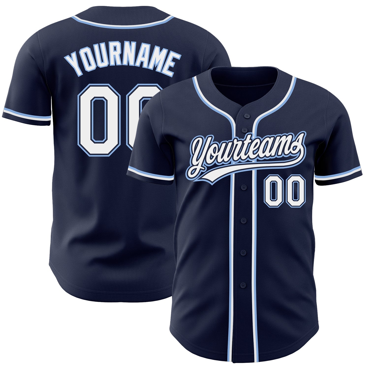Custom Navy White-Light Blue Authentic Baseball Jersey - Main View