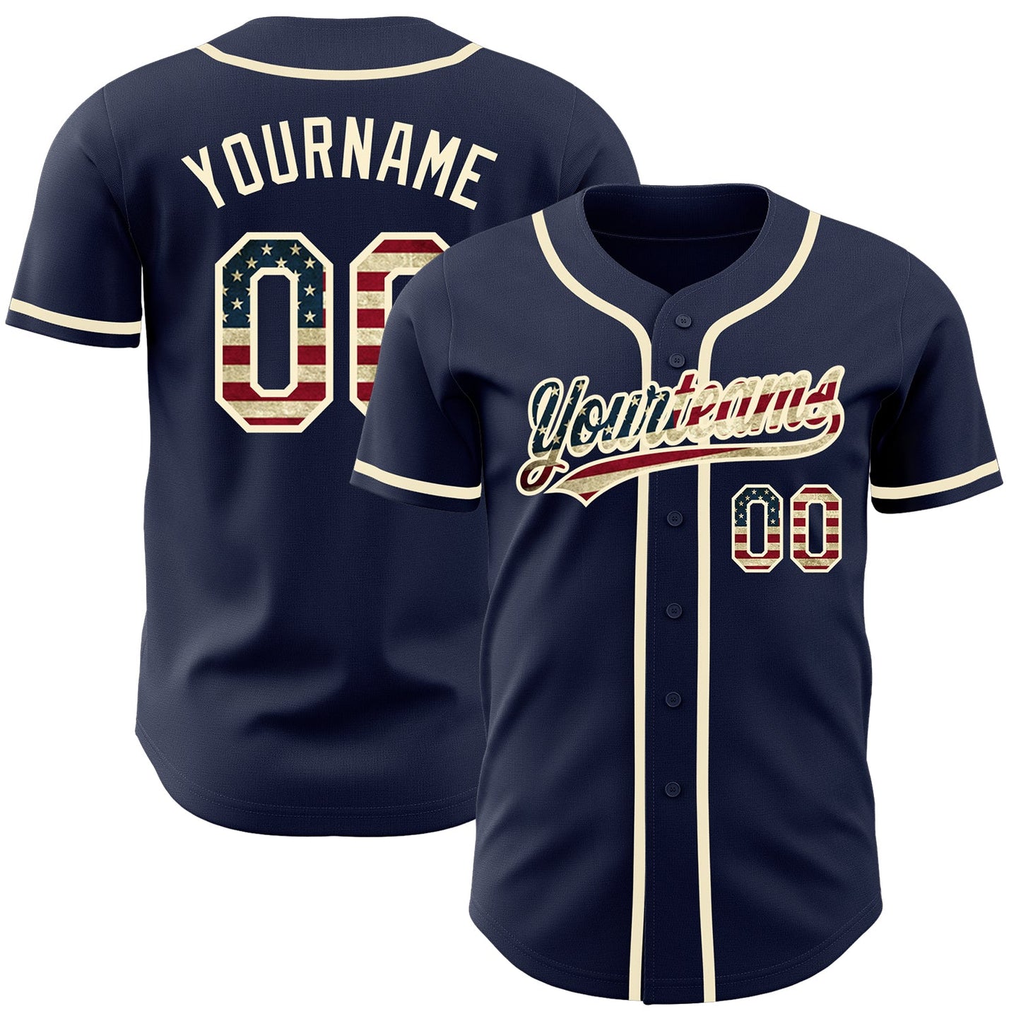 Custom Navy Vintage USA Flag-Cream Authentic Baseball Jersey - Main View