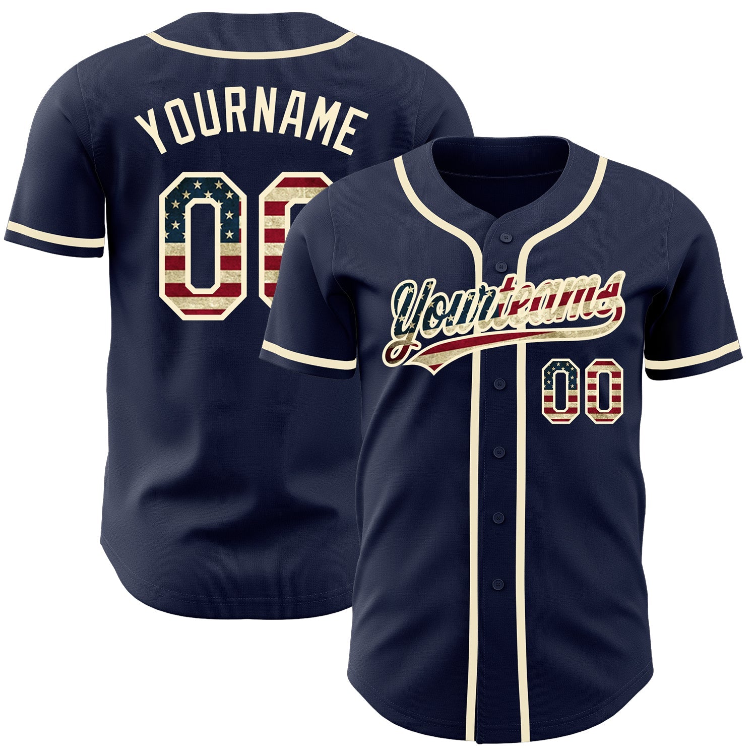 Custom Navy Vintage USA Flag-Cream Authentic Baseball Jersey - Main View