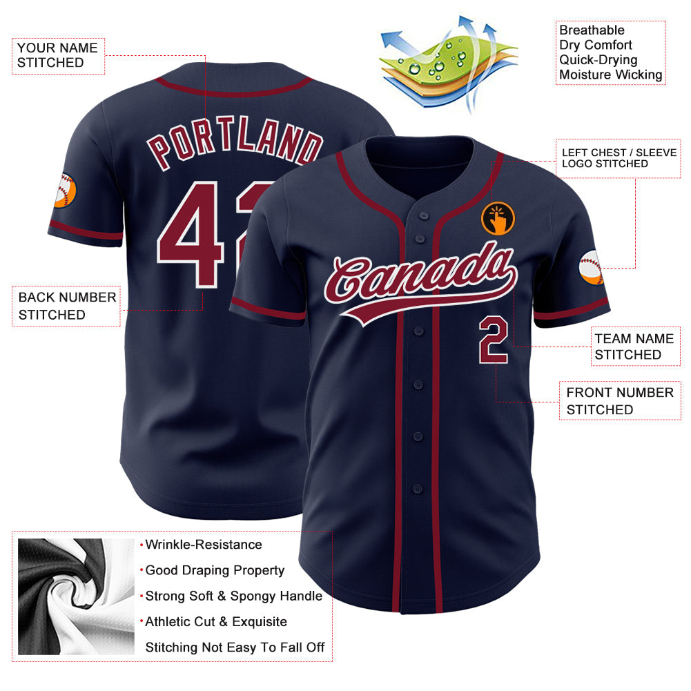 Custom Navy Crimson-White Authentic Baseball Jersey view 3