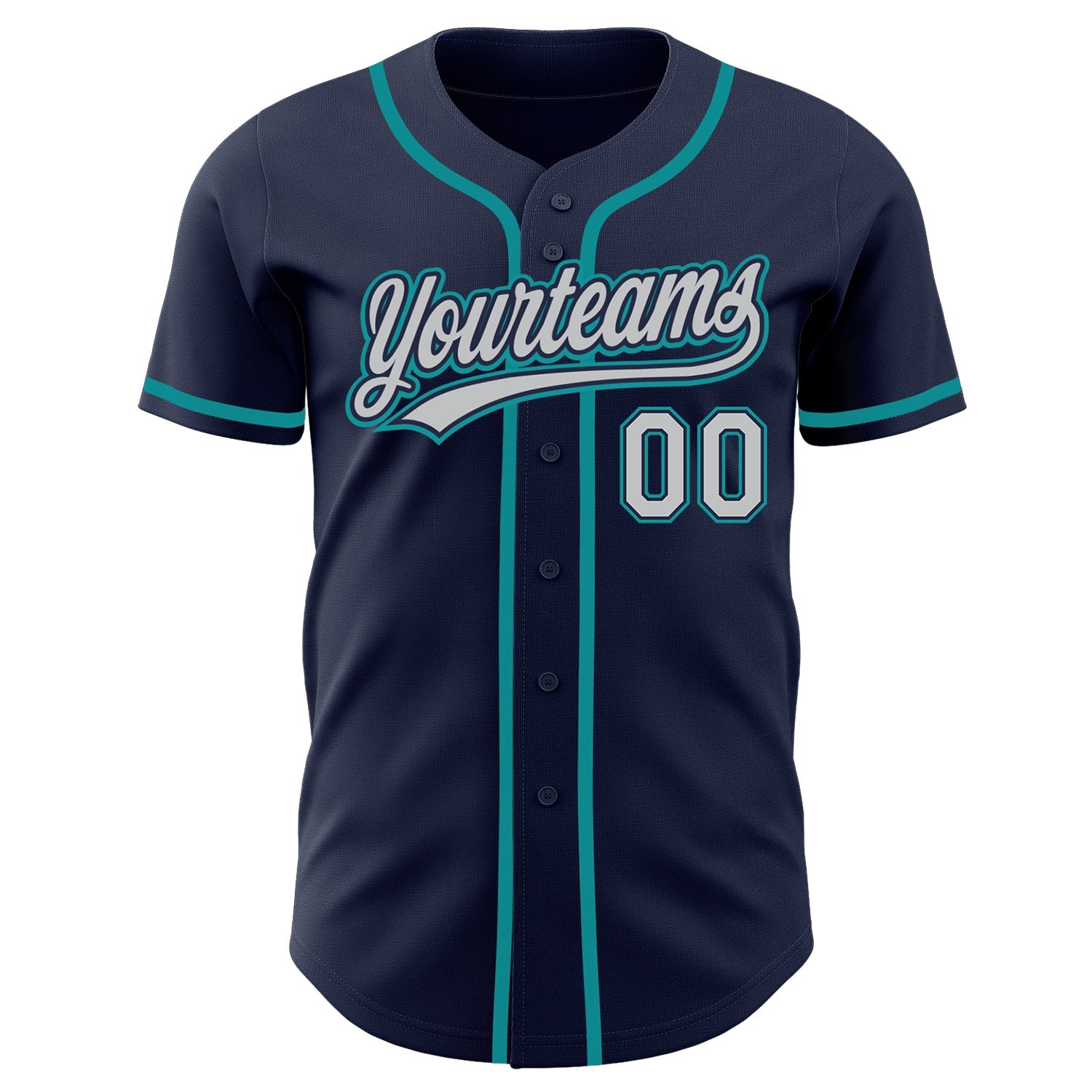 Custom Navy Gray-Teal Authentic Baseball Jersey view 2