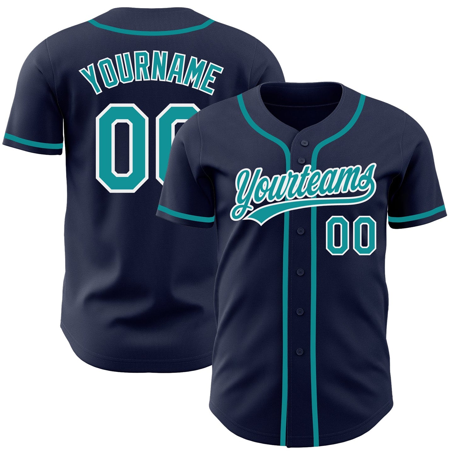 Custom Navy Teal-White Authentic Baseball Jersey - Main View