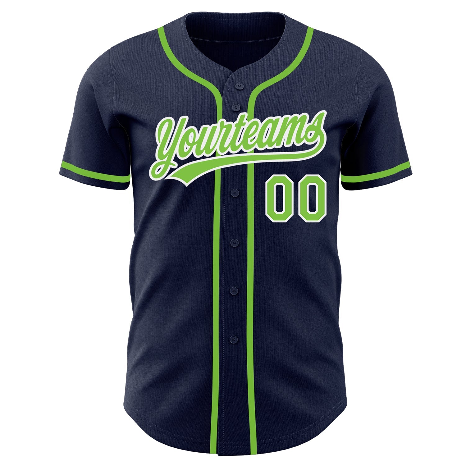 Custom Navy Neon Green-White Authentic Baseball Jersey view 2