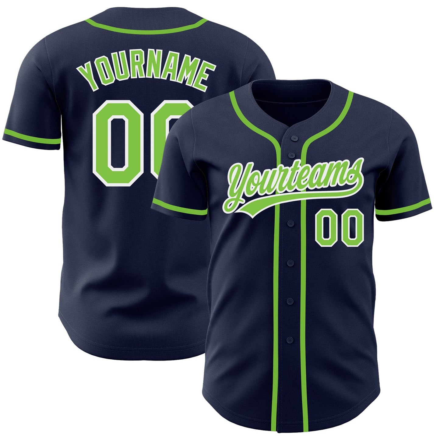 Custom Navy Neon Green-White Authentic Baseball Jersey - Main View