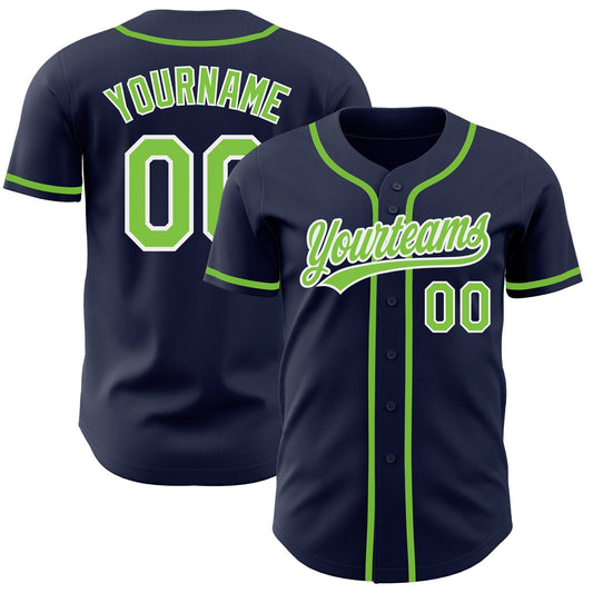 Custom Navy Neon Green-White Authentic Baseball Jersey - Main View