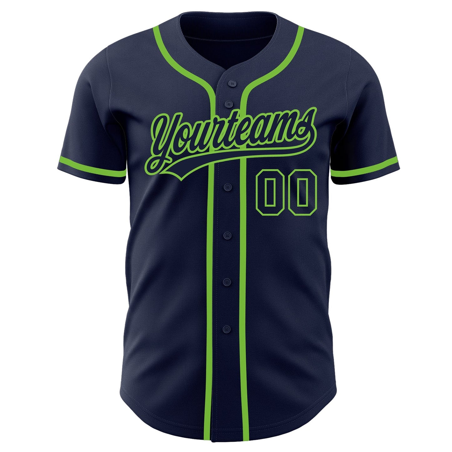 Custom Navy Navy-Neon Green Authentic Baseball Jersey view 2
