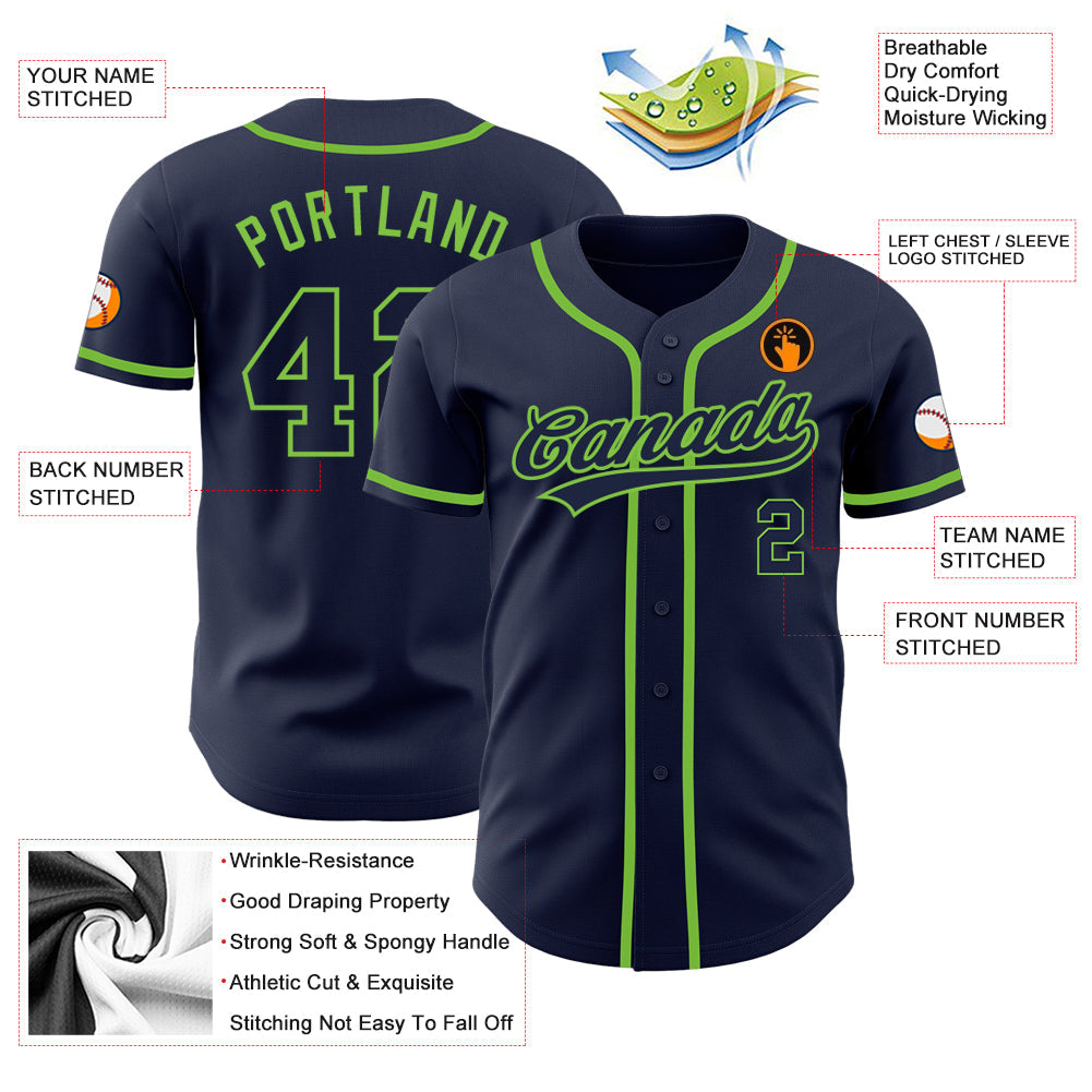Custom Navy Navy-Neon Green Authentic Baseball Jersey view 3