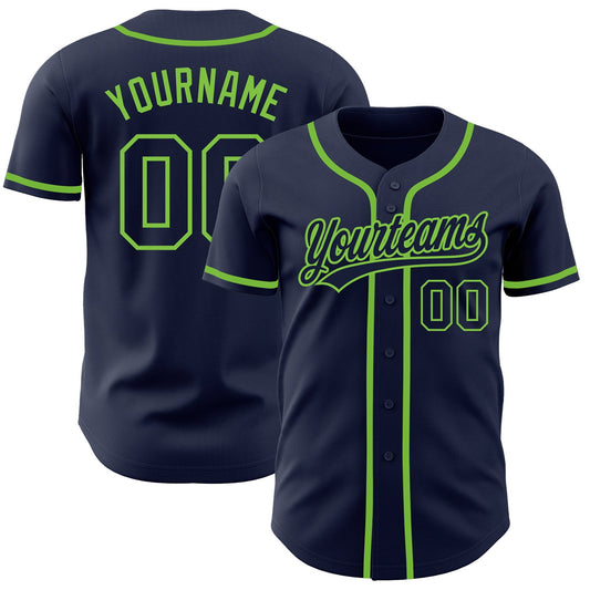 Custom Navy Navy-Neon Green Authentic Baseball Jersey - Main View