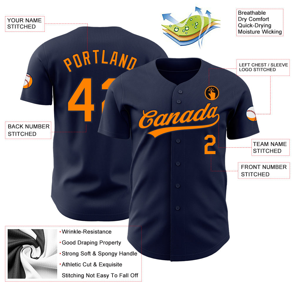 Custom Navy Bay Orange-Navy Authentic Baseball Jersey view 3