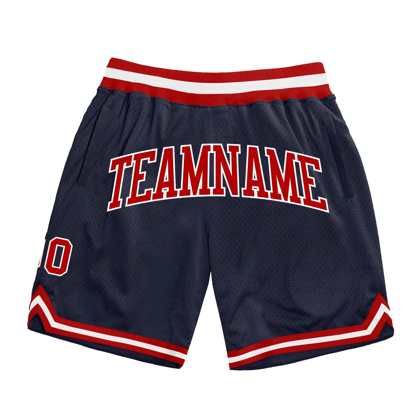 Custom Navy Red-White Authentic Throwback Basketball Shorts - Main View