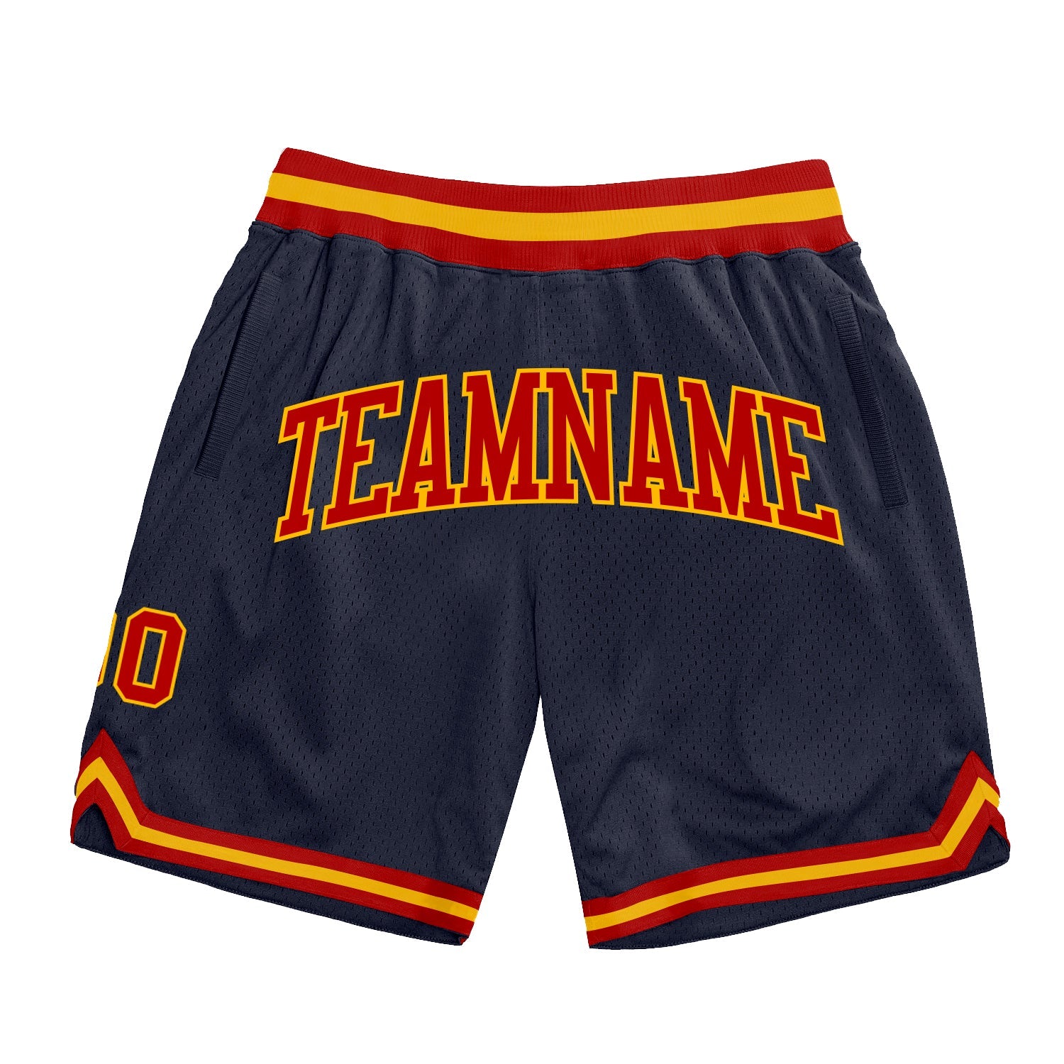 Custom Navy Red-Gold Authentic Throwback Basketball Shorts - Main View