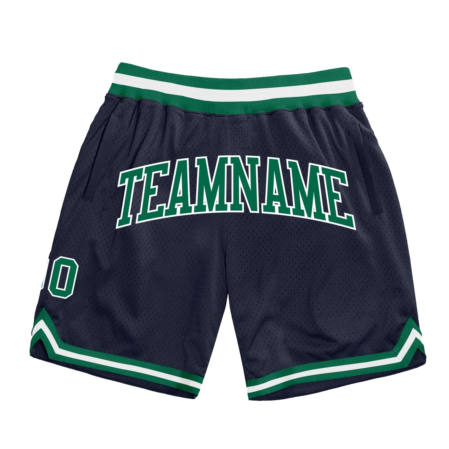 Custom Navy Kelly Green-White Authentic Throwback Basketball Shorts - Main View