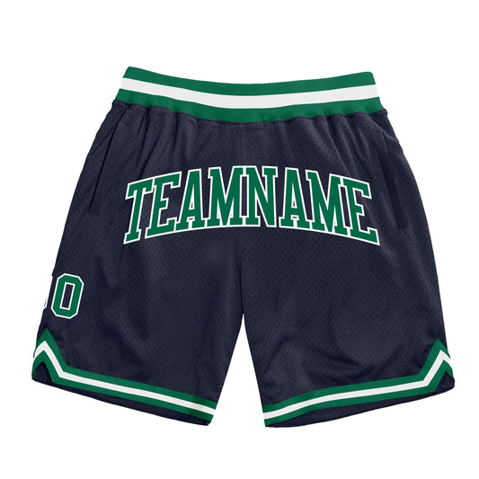 Custom Navy Kelly Green-White Authentic Throwback Basketball Shorts - Main View
