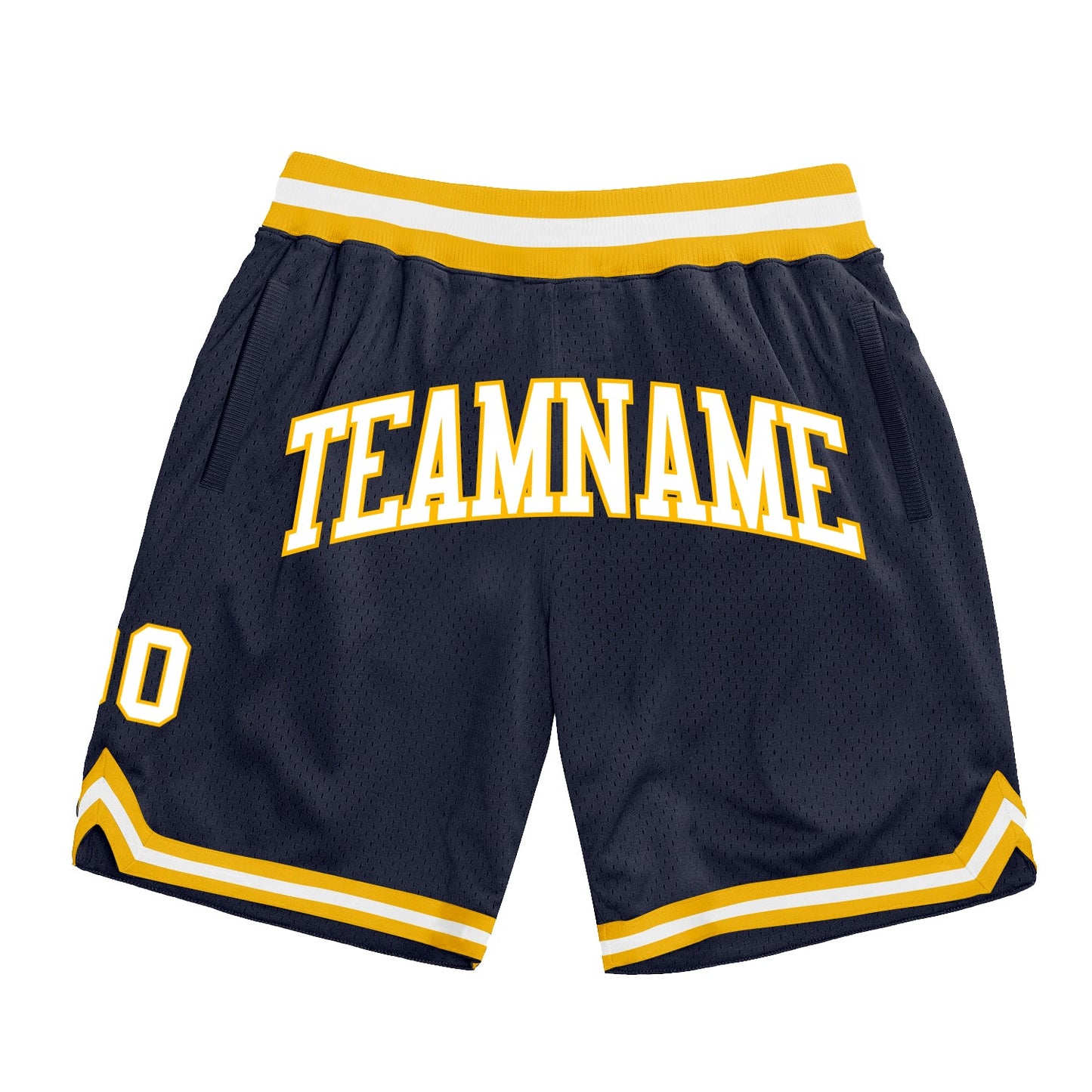 Custom Navy White-Gold Authentic Throwback Basketball Shorts - Main View