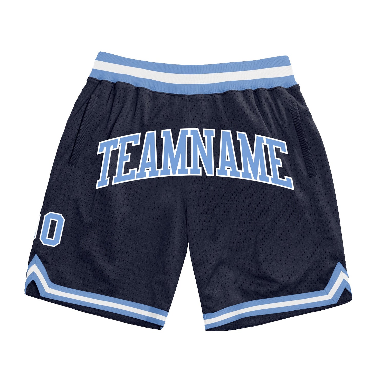 Custom Navy Light Blue-White Authentic Throwback Basketball Shorts - Main View