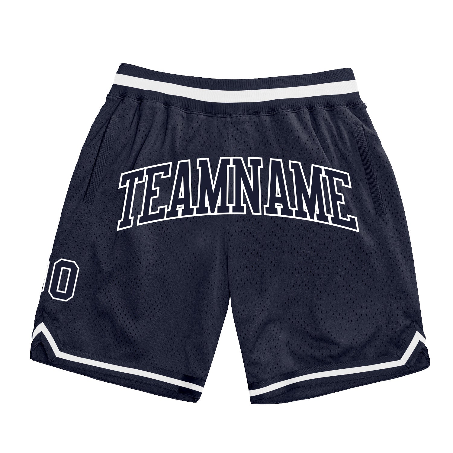 Custom Navy Navy-White Authentic Throwback Basketball Shorts - Main View