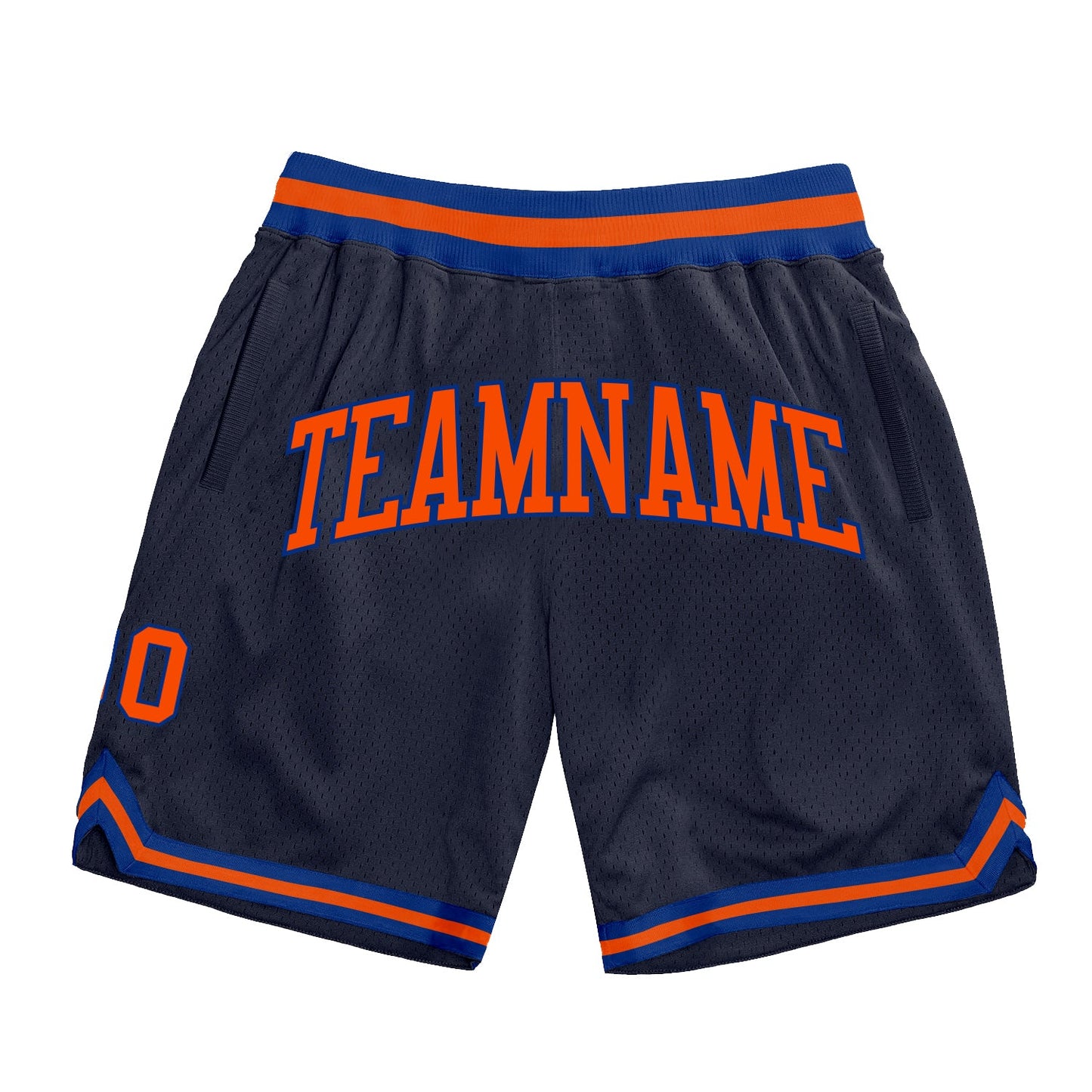 Custom Navy Orange-Royal Authentic Throwback Basketball Shorts - Main View
