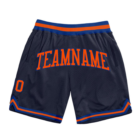 Custom Navy Orange-Royal Authentic Throwback Basketball Shorts - Main View