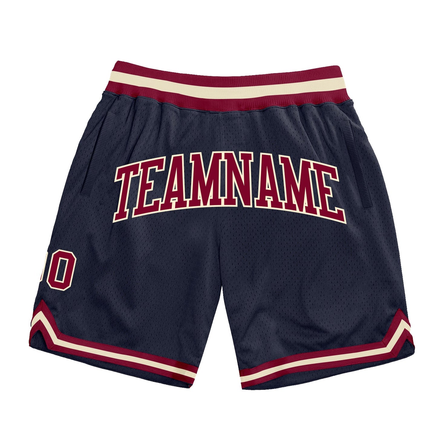 Custom Navy Maroon-Cream Authentic Throwback Basketball Shorts - Main View